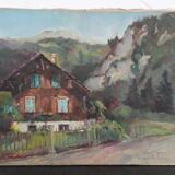 Chalet in the mountains, HST painting 40 x 50