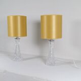 Mid-century modern crystal table lamps by Orrefors, designed by Carl Fagerlund, Sweden, 1970s.