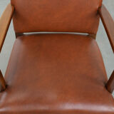 Vintage Scandinavian wooden and cowhide side/desk/chair from the 60s/70s