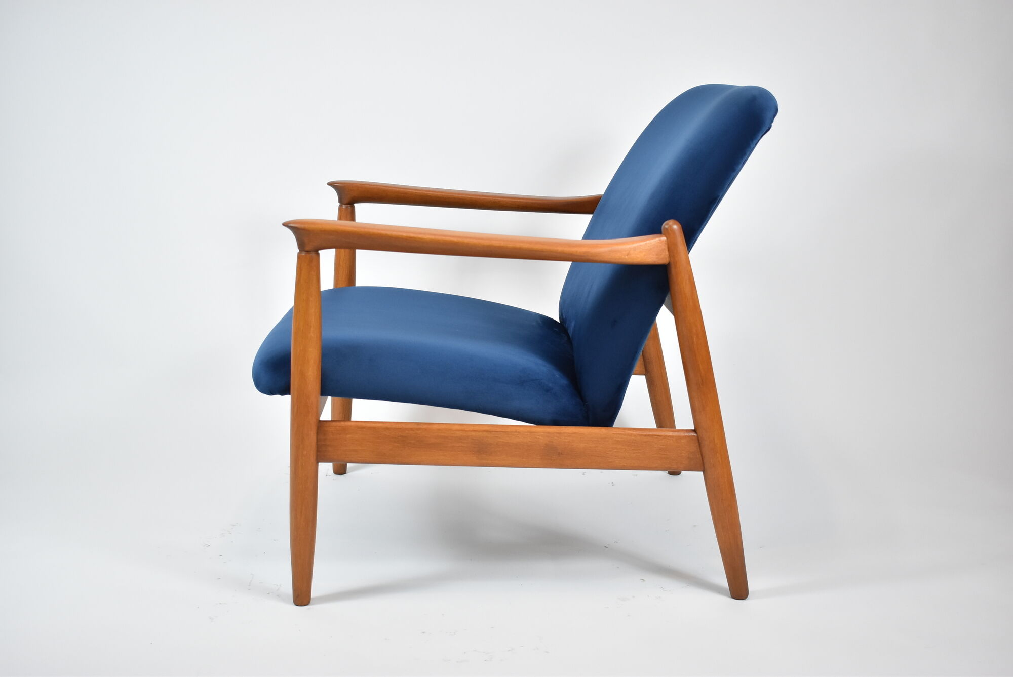 Scandinavian armchair designer E.Homa, refubrished, 1960s, navy blue velvet