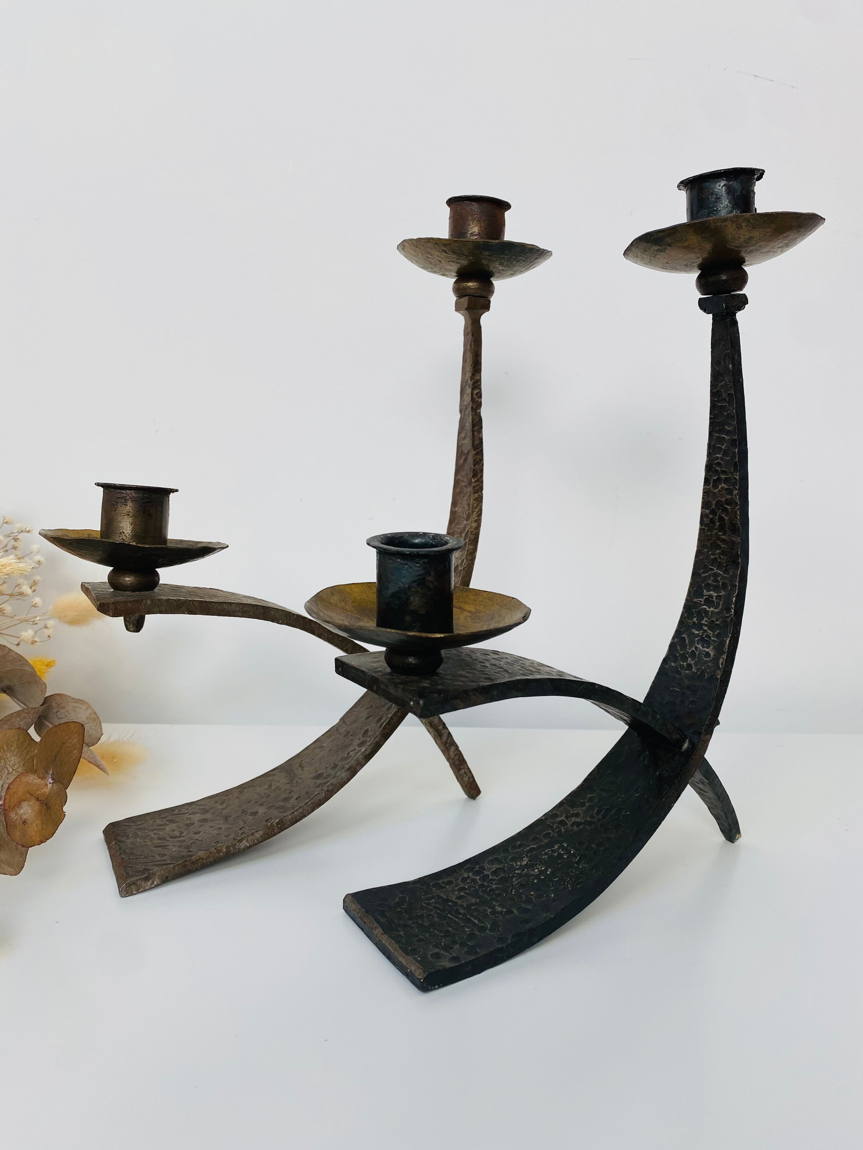 Hammered steel candle holder