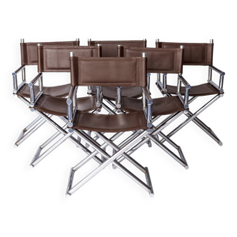 Set of 6 Vintage Safari Folding Chairs – Chrome Frame – 1970s/1980s