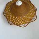 Woven wicker pendant light