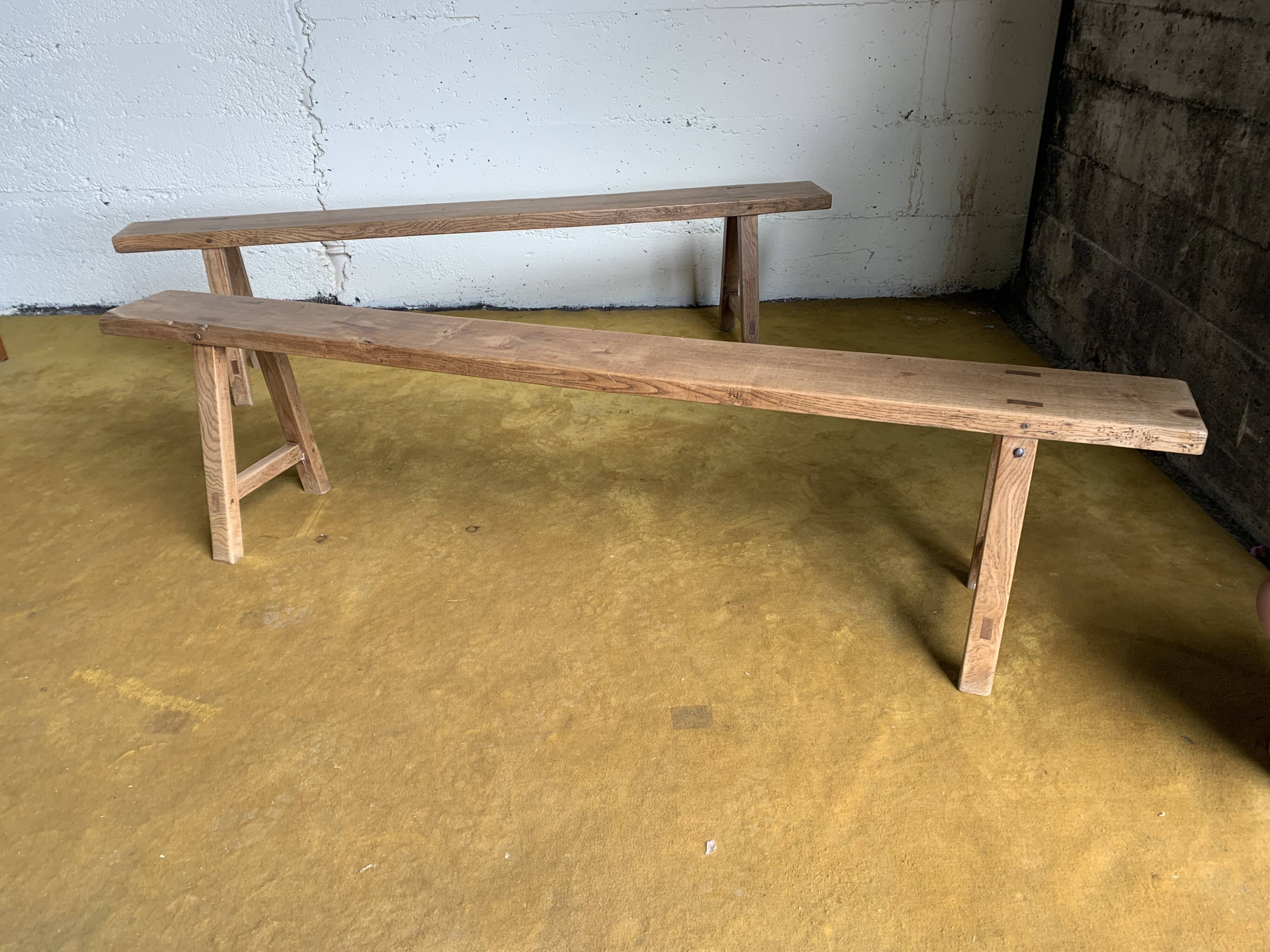 Duo of oak farm benches
