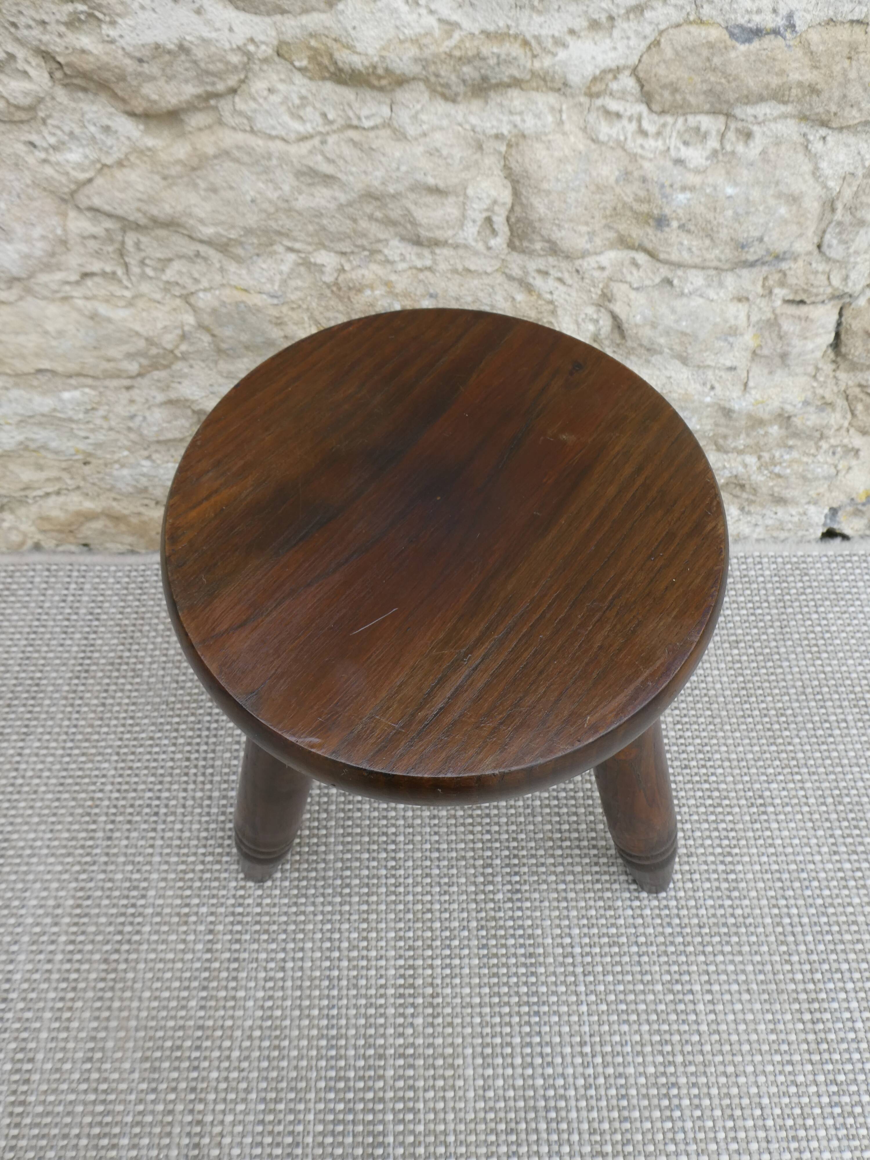 Tabouret tripode en bois massif des années 60