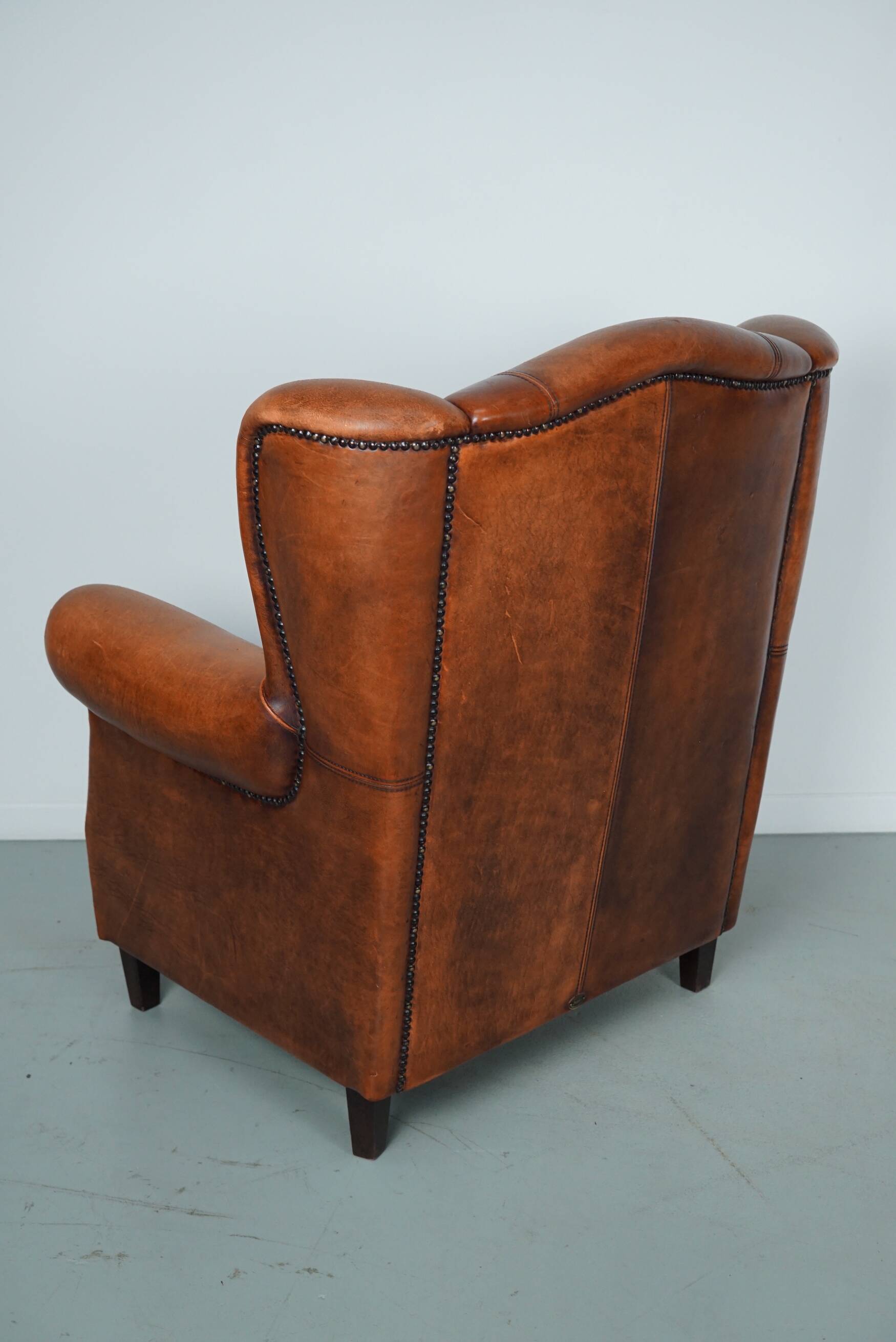 Fauteuil club vintage en cuir couleur cognac hollandais