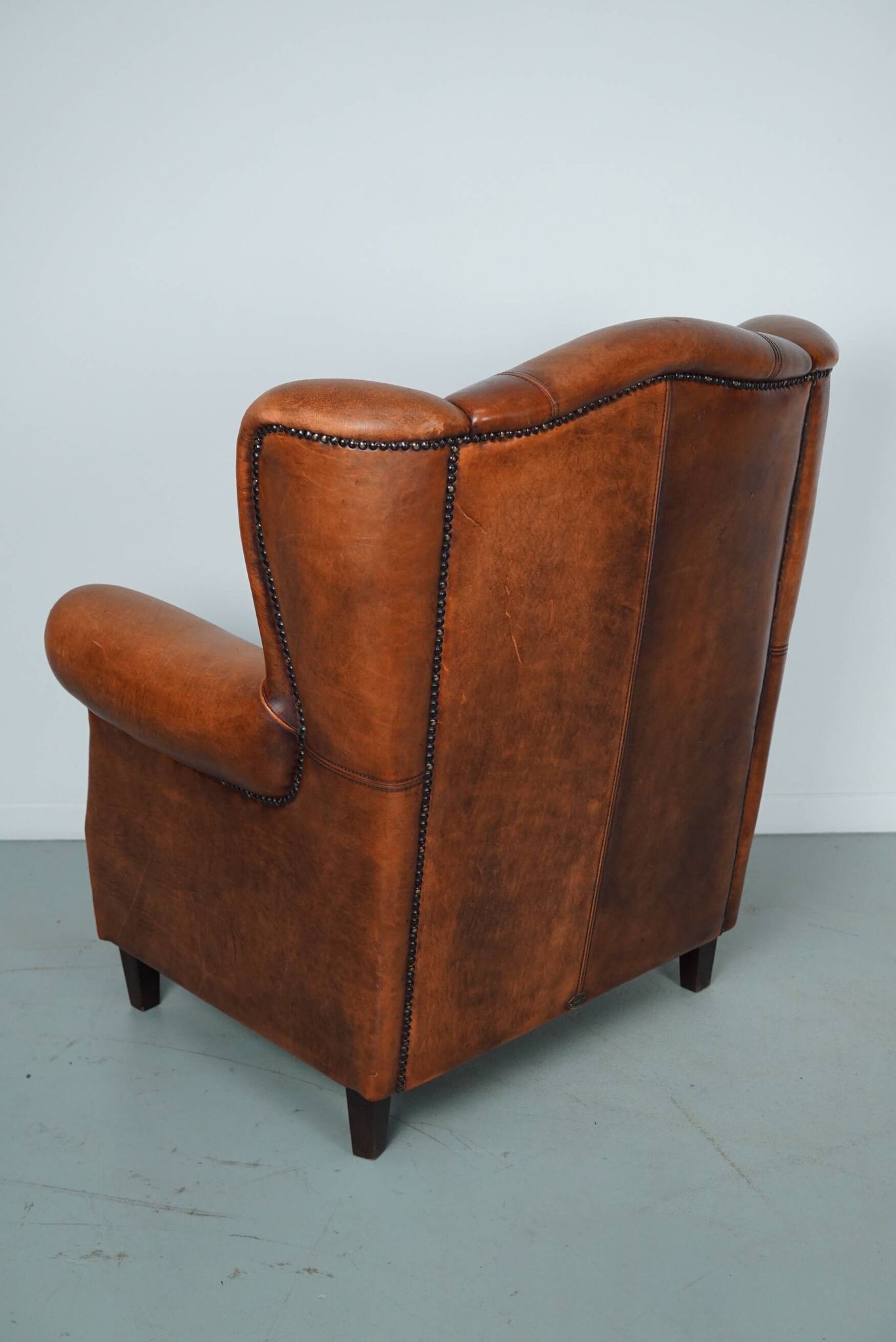 Fauteuil club vintage en cuir couleur cognac hollandais