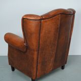 Fauteuil club vintage en cuir couleur cognac hollandais