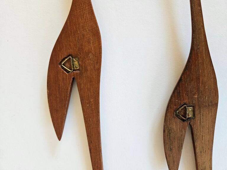 Pair of Midcentury Rare Teak Wall Sculptures of Birds Herons, Denmark, 1960