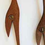 Pair of Midcentury Rare Teak Wall Sculptures of Birds Herons, Denmark, 1960