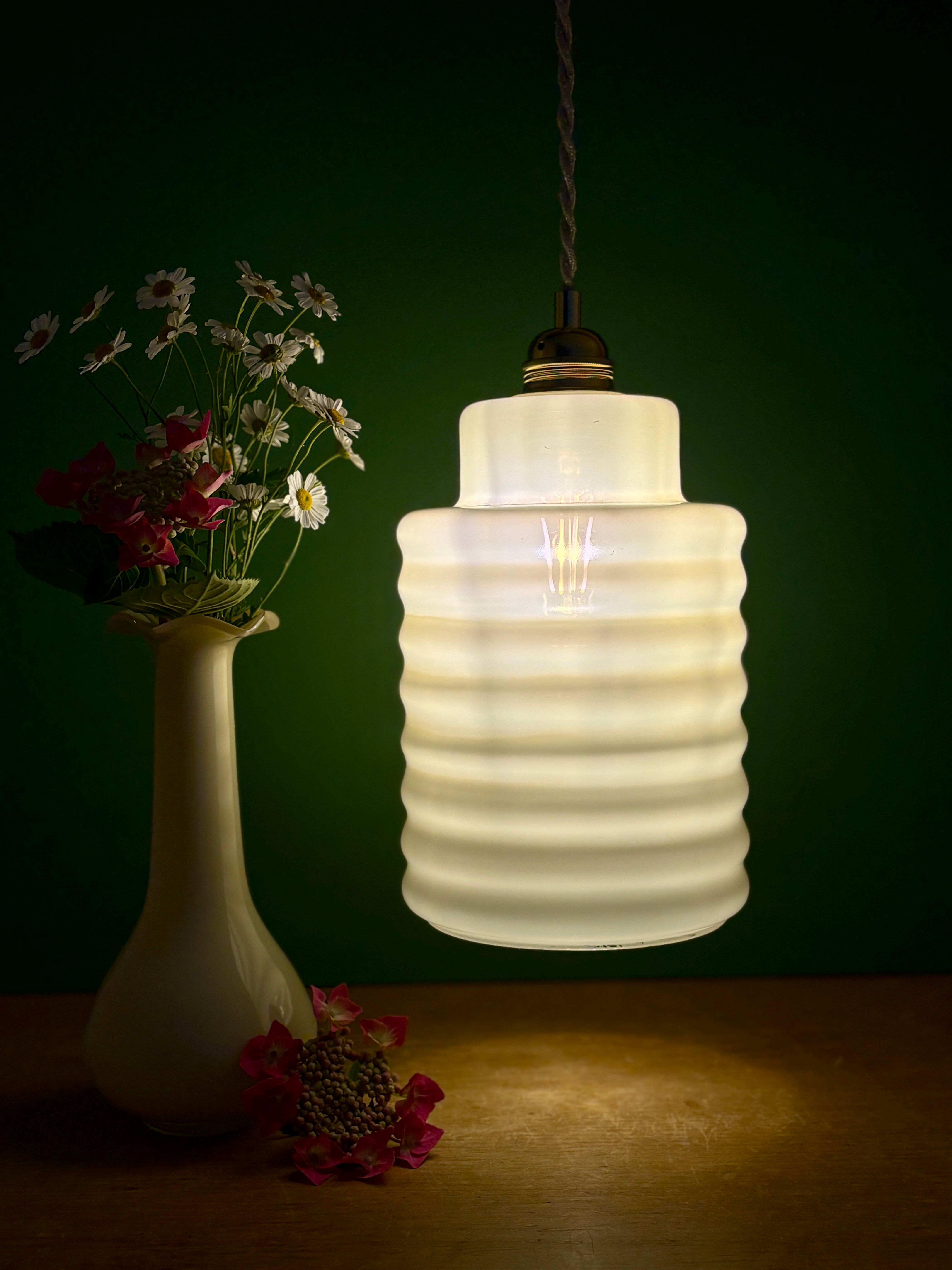 vintage pale yellow opaline suspension globe