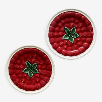 Set of 2 dessert plates "strawberries" - earthenware - diam 20cm