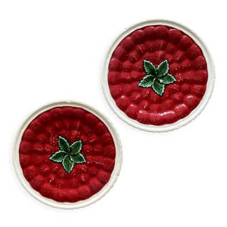 Set of 2 dessert plates "strawberries" - earthenware - diam 20cm