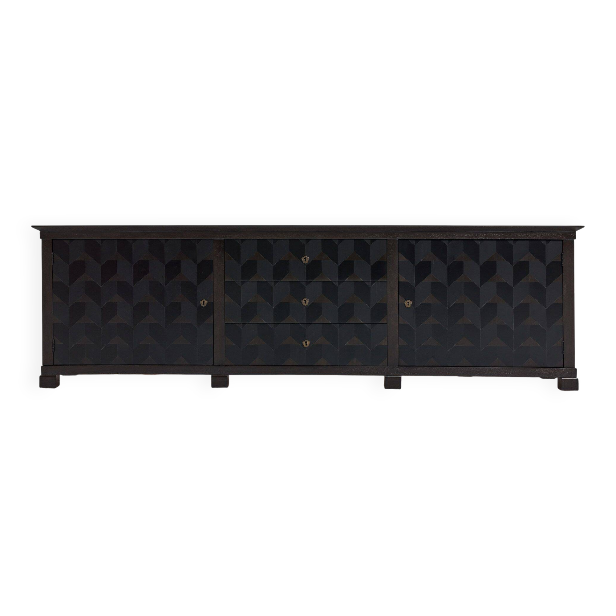 Brutalist Oak Craftsmanship Sideboard, 1960s/70s, Germany, Brass Accents