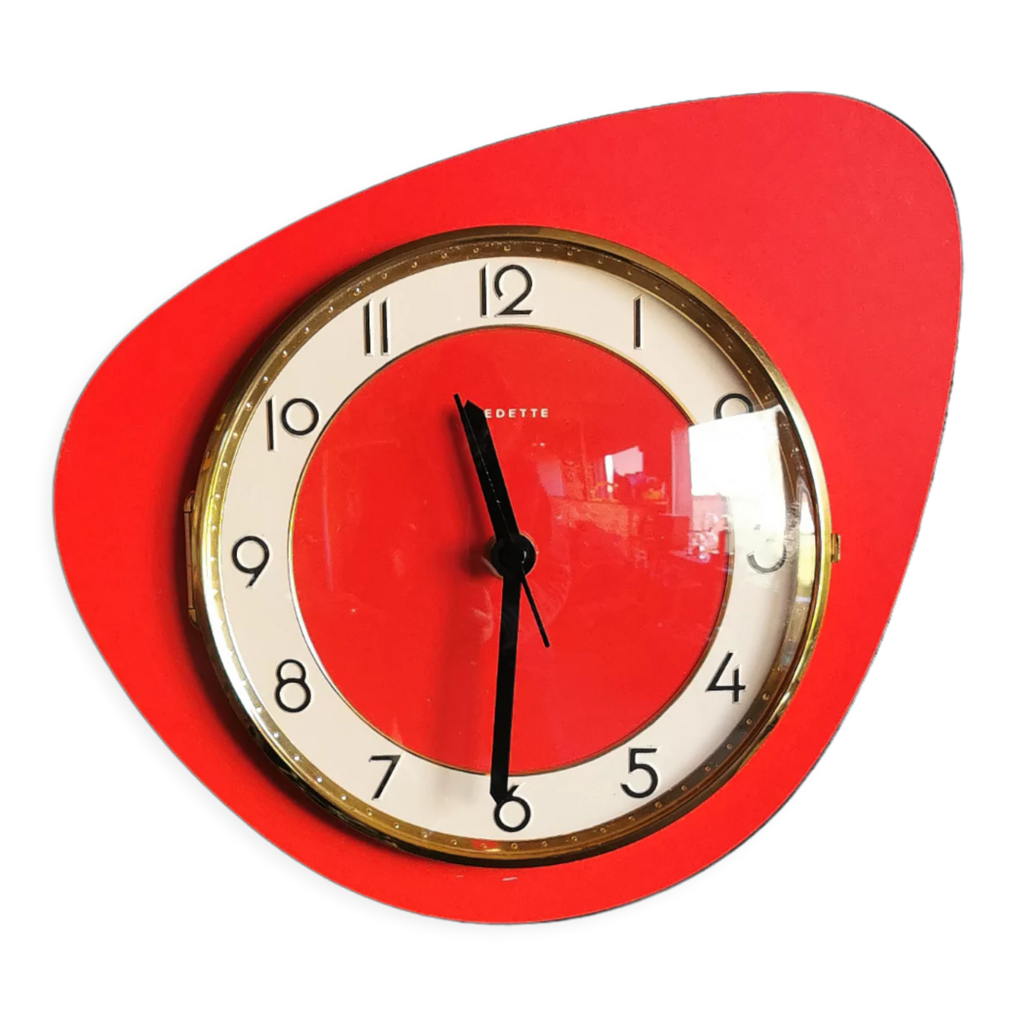 Vintage formica clock asymmetrical silent wall clock "Red Star"