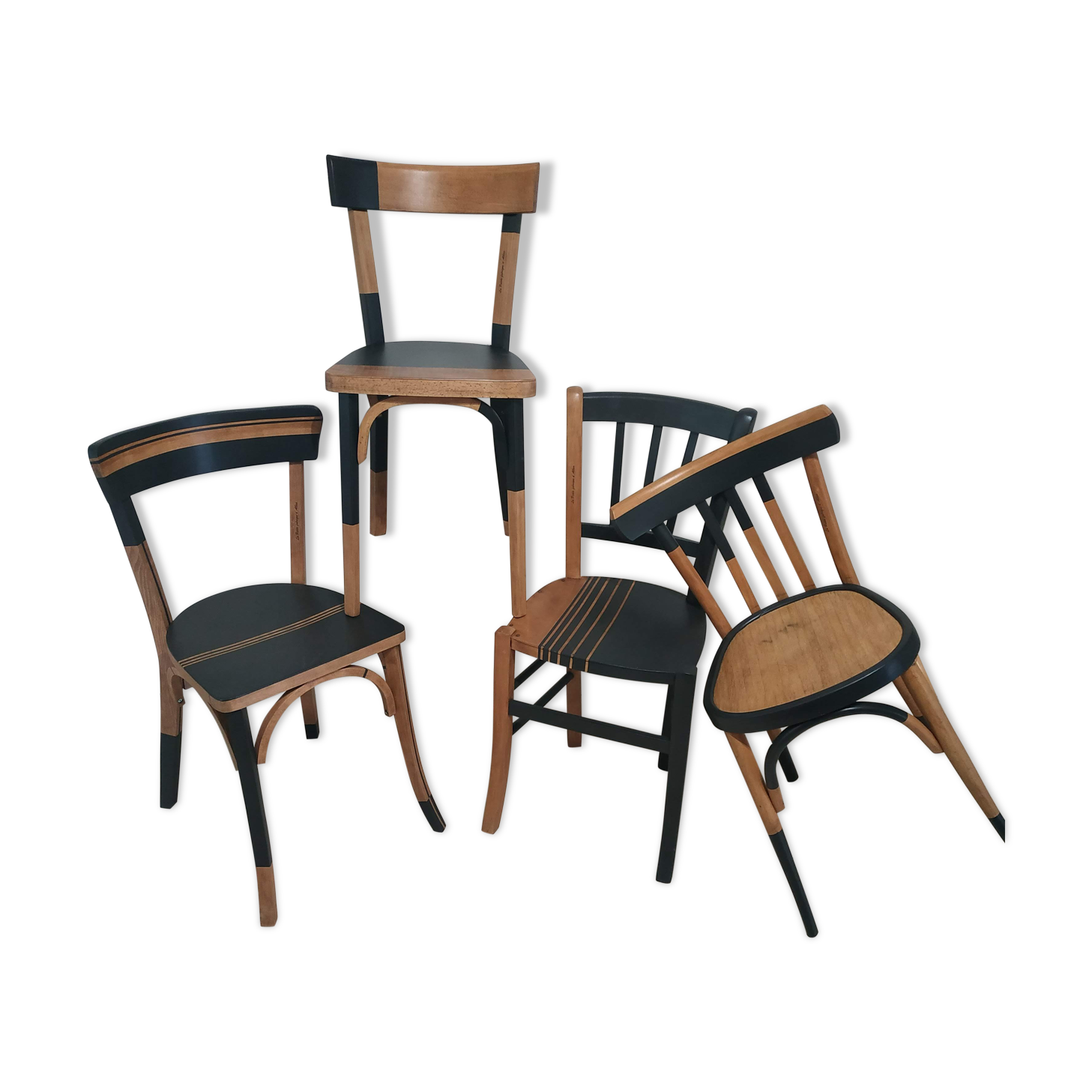 Set of 4 mismatched bistro chairs