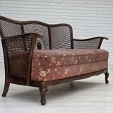 1950s, Danish 3-seater sofa, salmon/pink velour, furniture mesh.