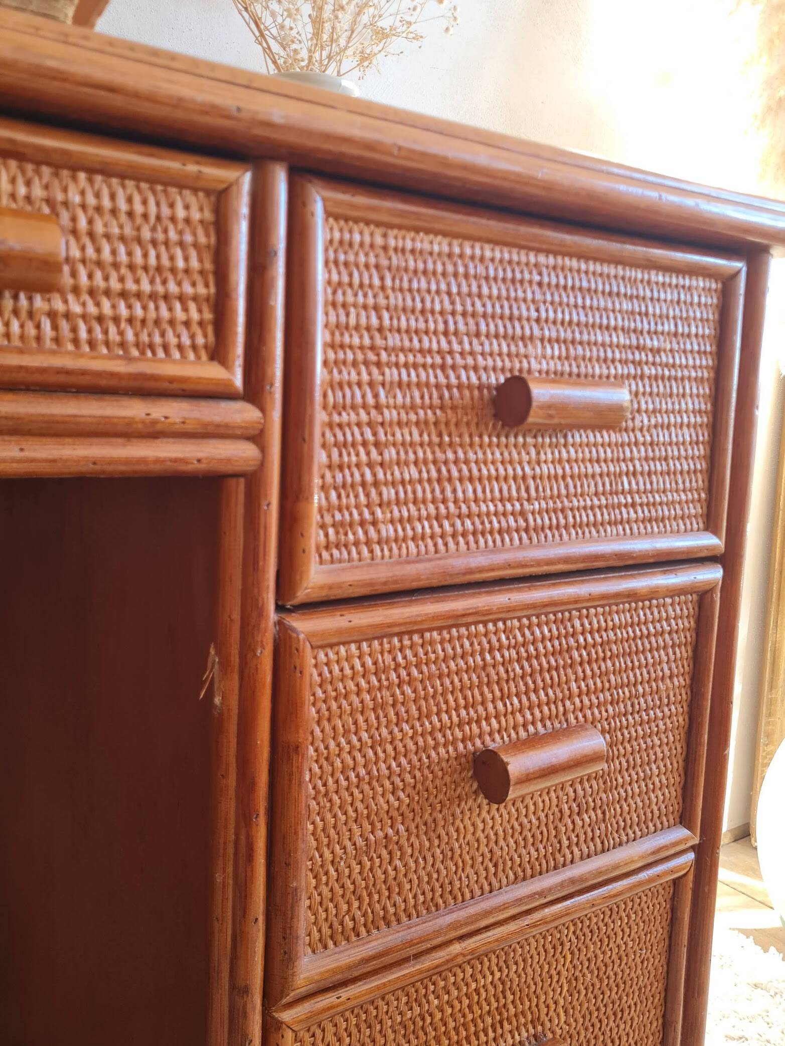 Vintage rattan desk from the 1970s.