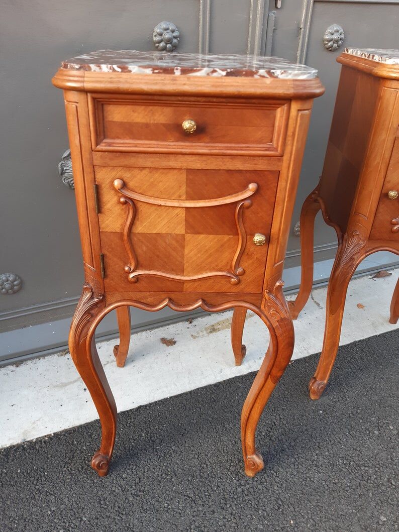 Pair of bedside Louis XV French walnut 1900s