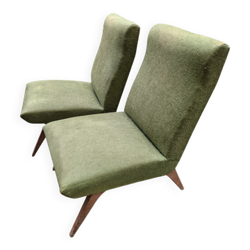 Pair of vintage armchairs with tapered legs from the 1950s.