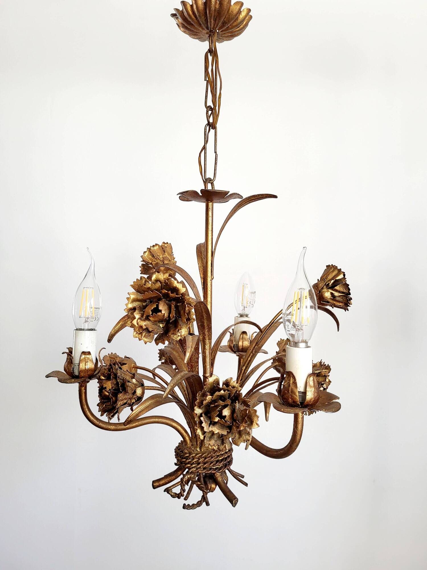 Hollywood Regency Roses kroonluchter, Verguld, Drie Armen, Italie