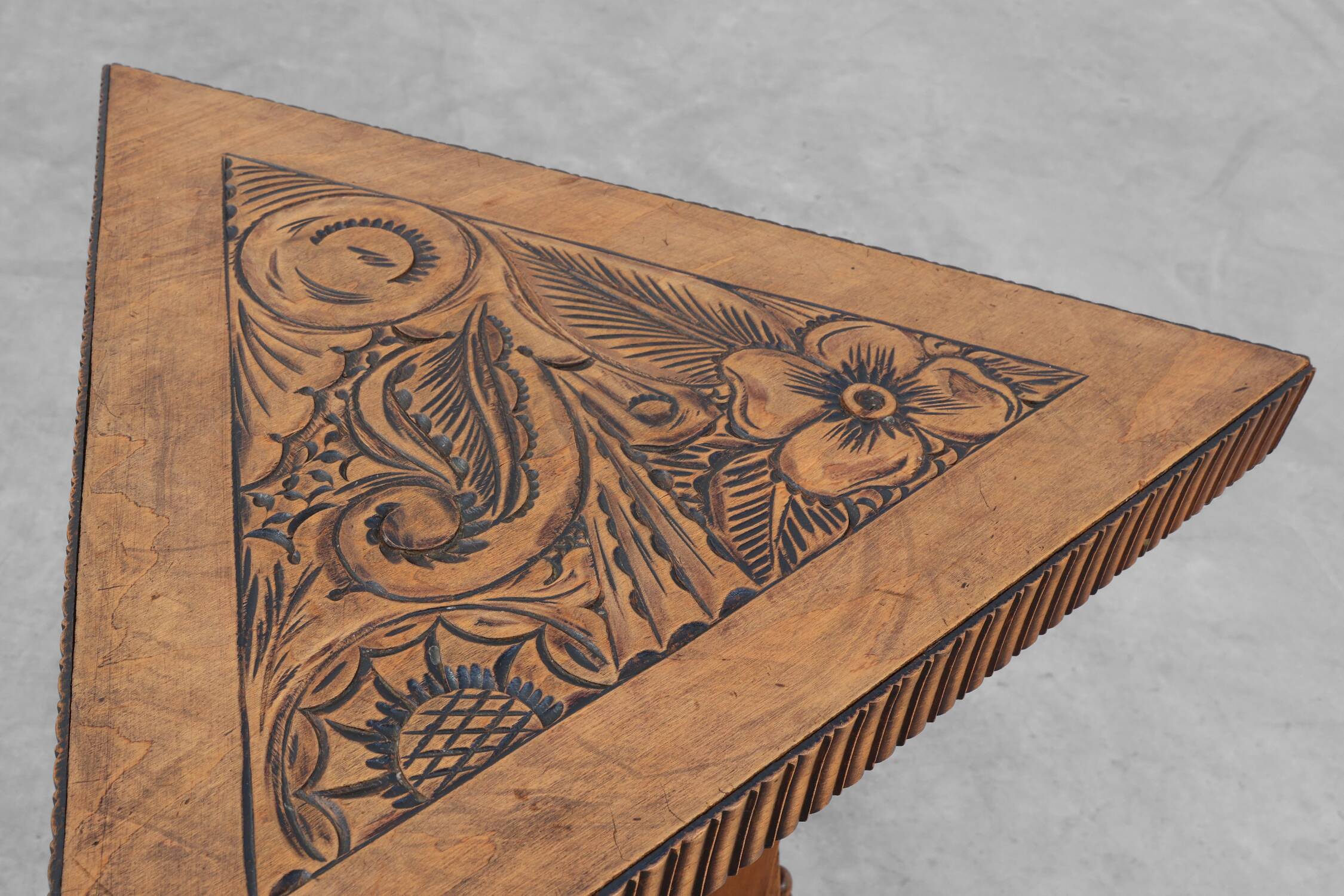 Art Nouveau Carved Wood triangular Side Table, France ca. 1915