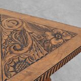 Art Nouveau Carved Wood triangular Side Table, France ca. 1915
