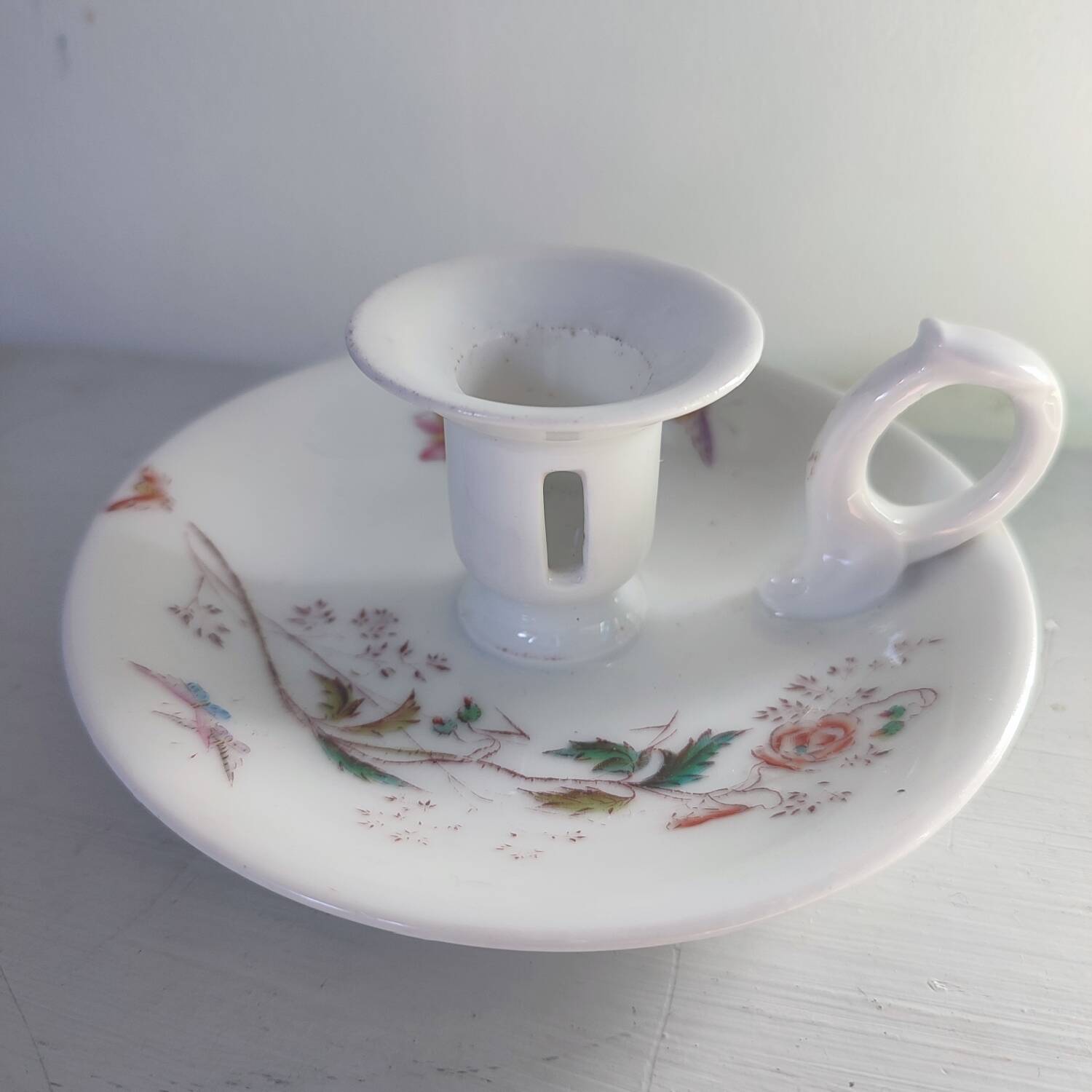 Bougeoir raz de cave porcelaine floral