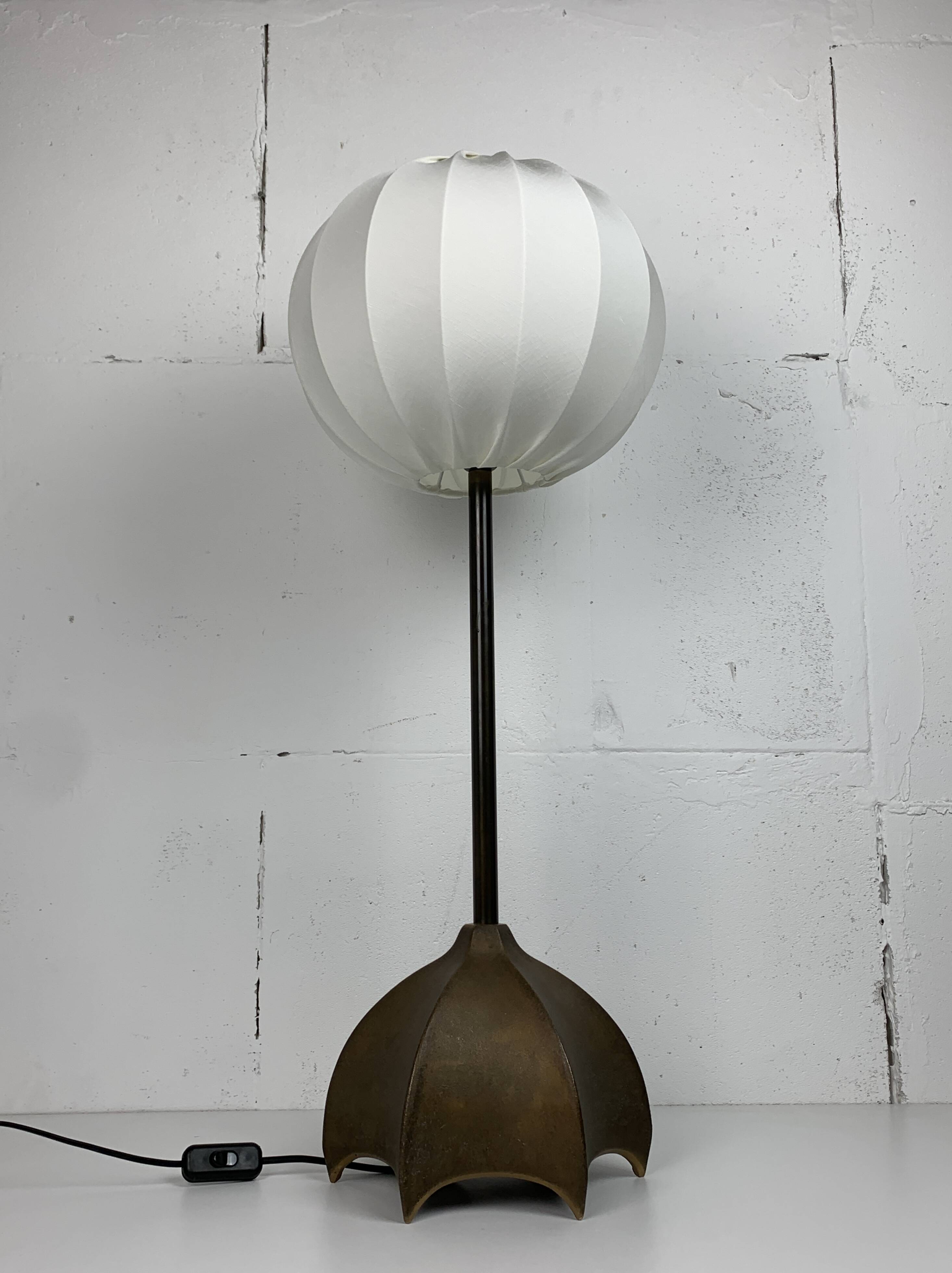Brutalist bronze large cocoon table lamp, Dutch 1990s