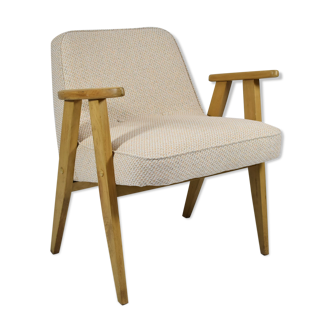 Vintage armchair model 366, Poland, 60s, J. Chierowski, beige fabric