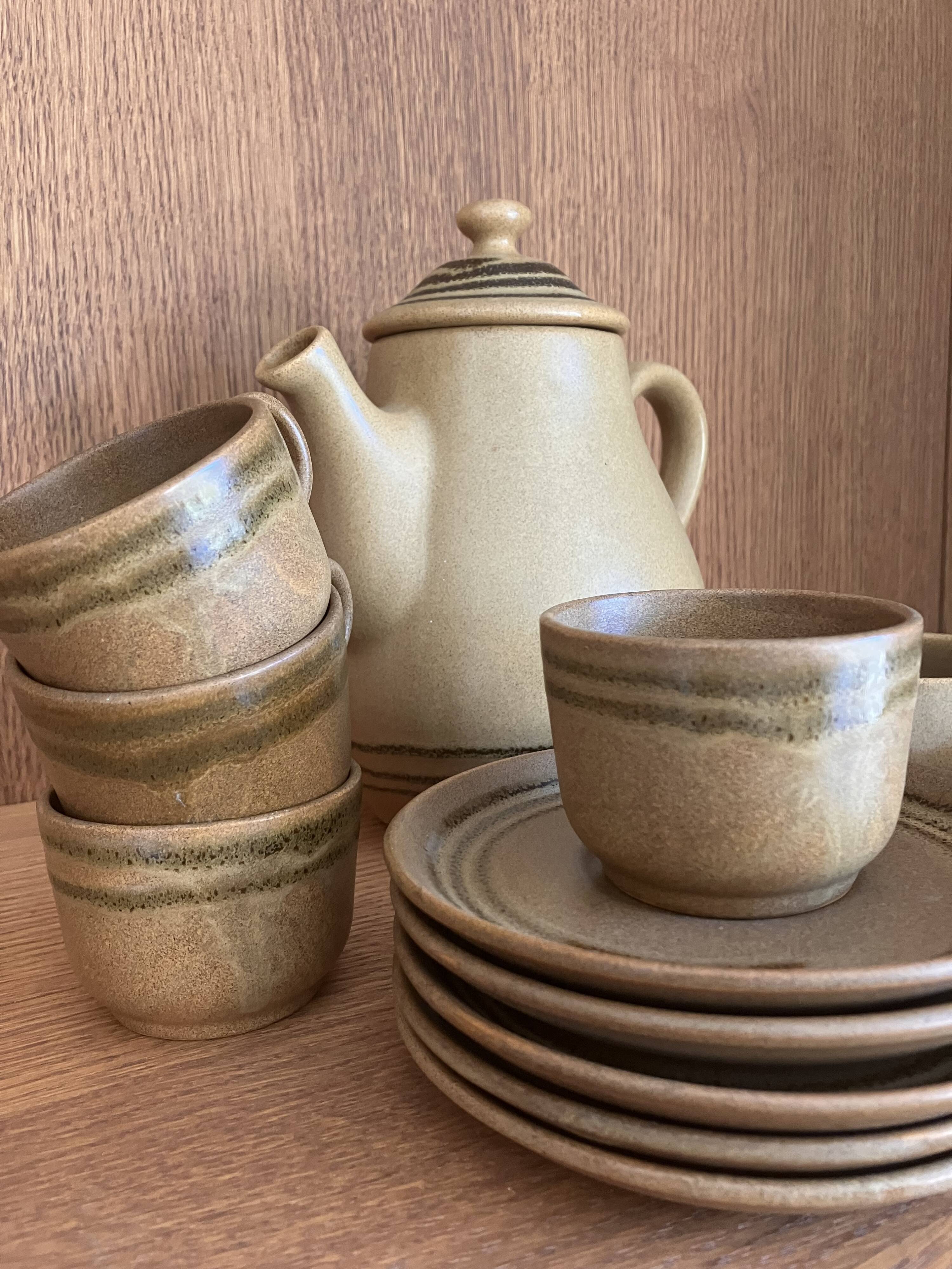 Service à café en grès Sarreguemines cafetiere tasses sucrier