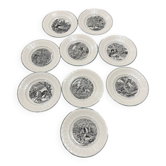 Set of 9 Sarreguemines dessert plates