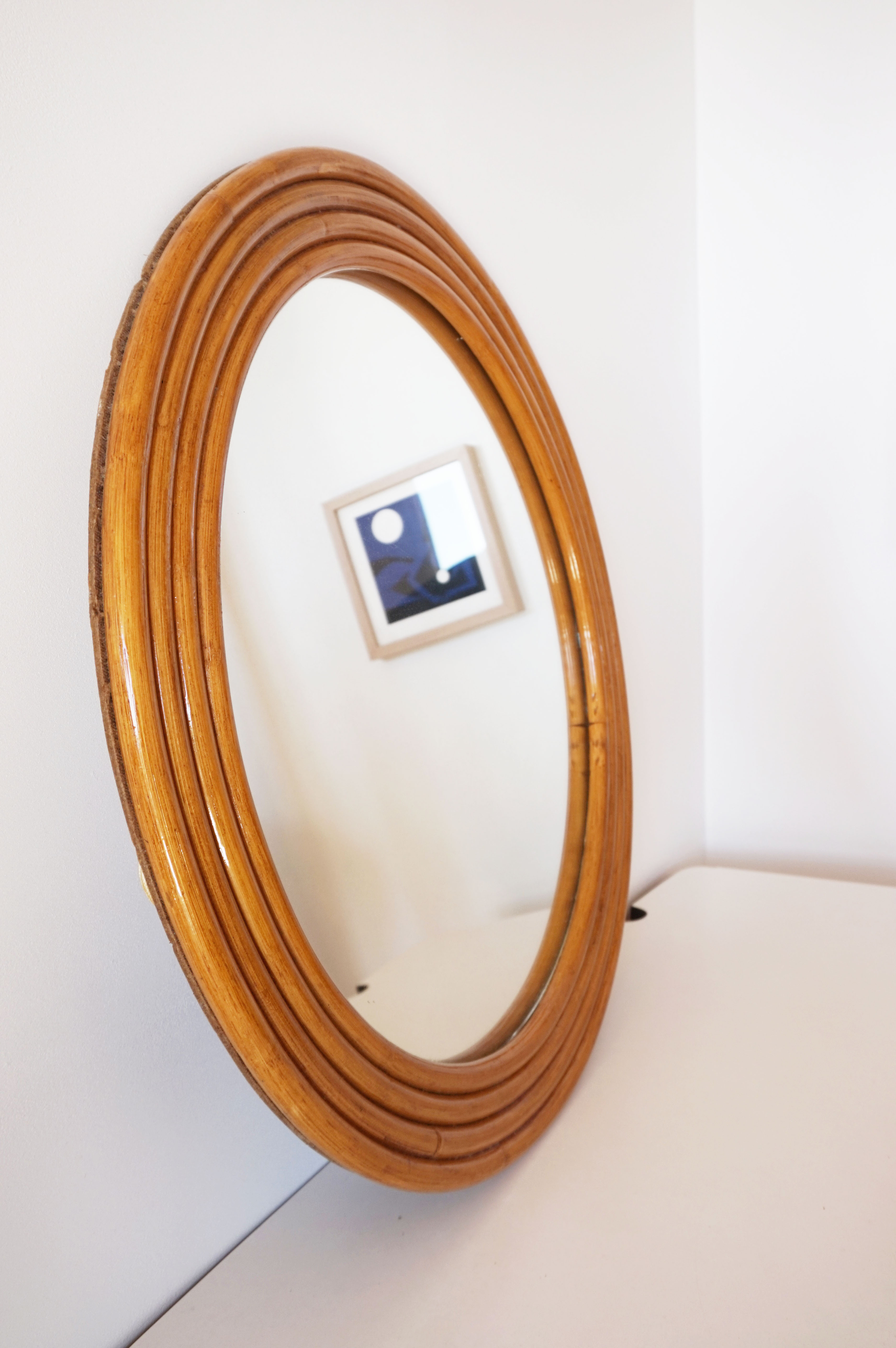 Round rattan bamboo mirror, 60 cm