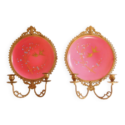 Paire d’appliques Napoléon III porcelaine et bronze