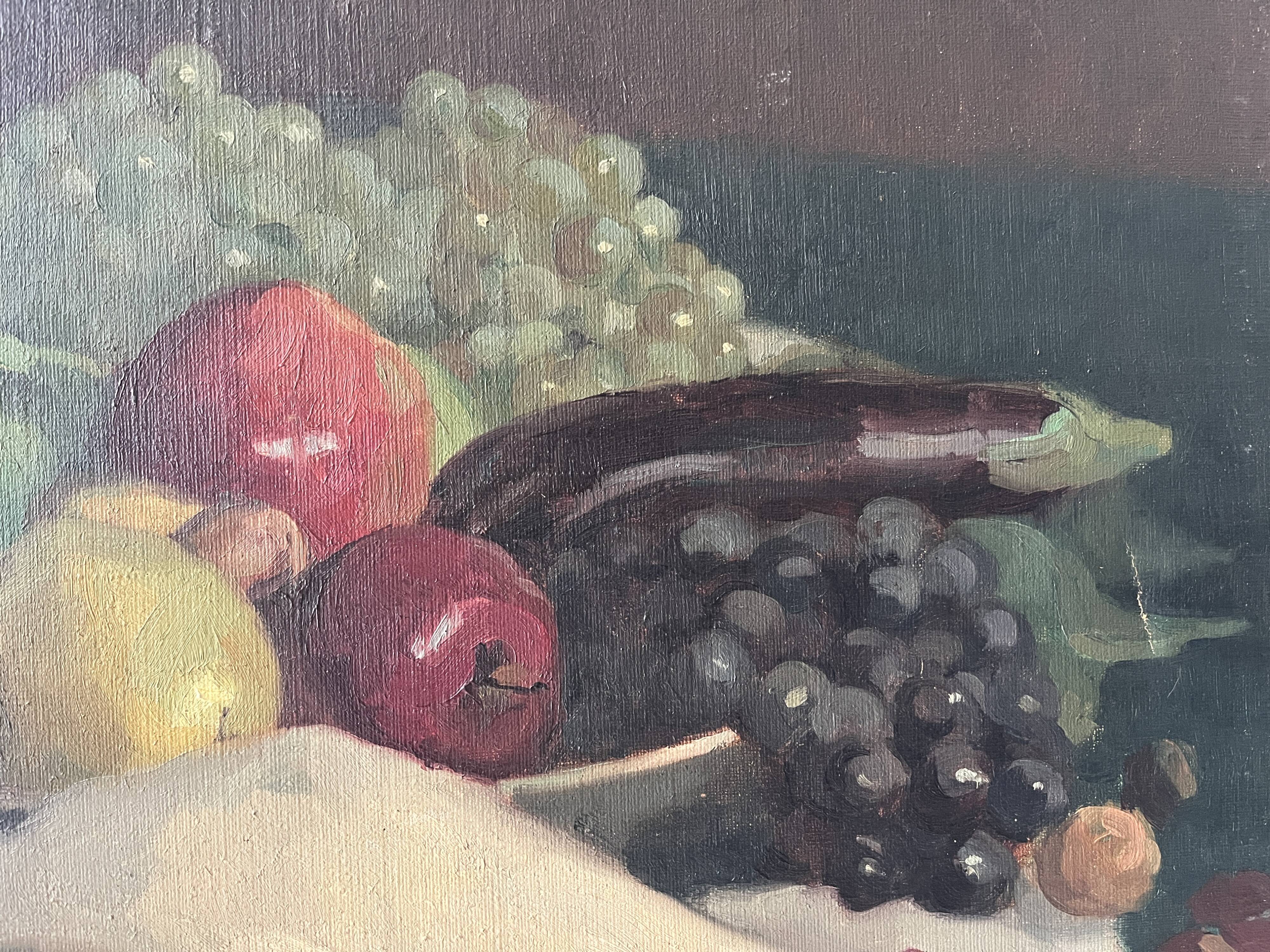 Old oil painting on canvas of a still life with fruits.