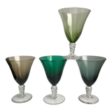 Set of 4 colored wine glasses feet worked 50s