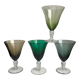 Set of 4 colored wine glasses feet worked 50s