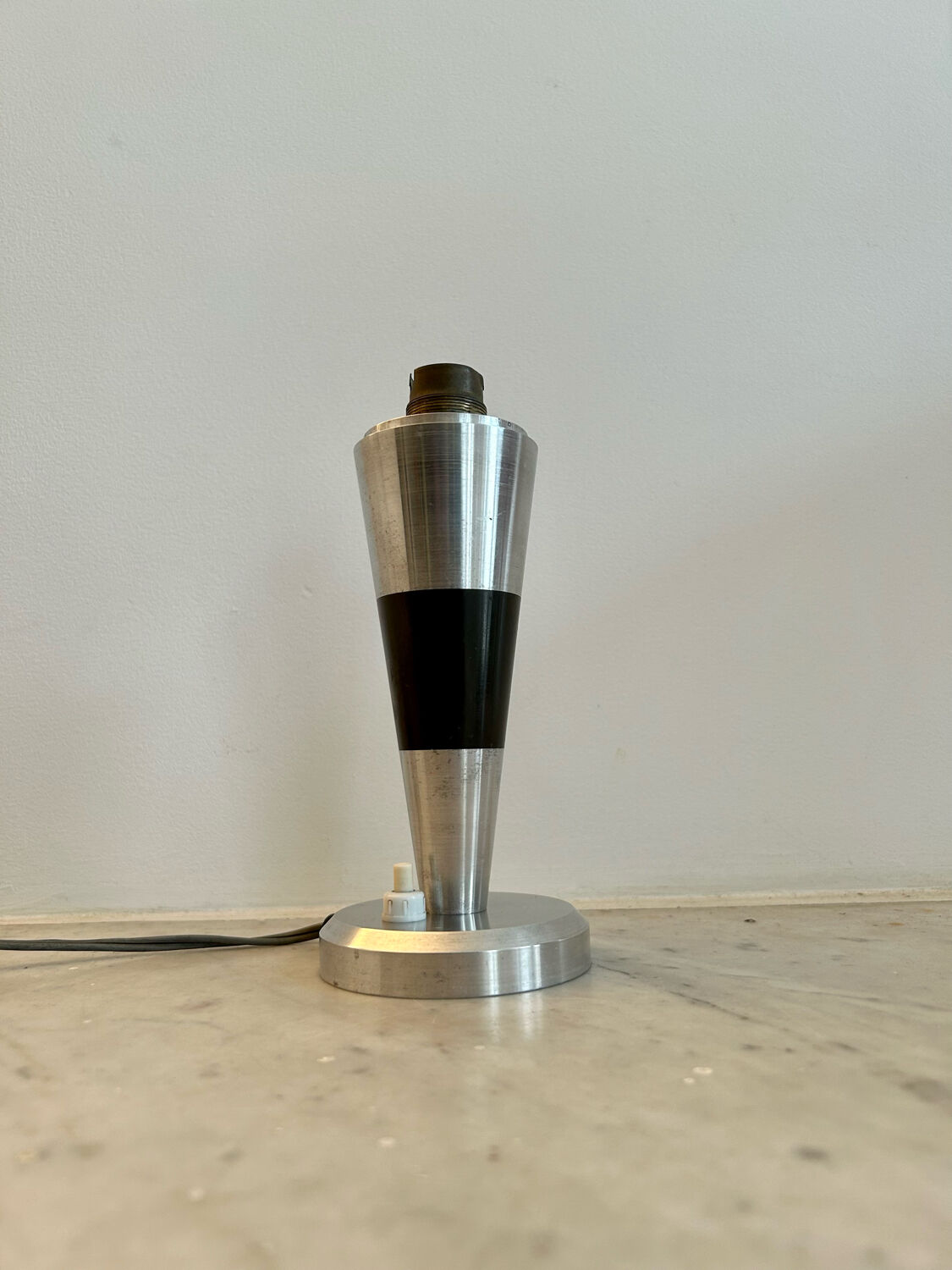 Vintage art deco lamp base, chromed metal and brass, France 1930