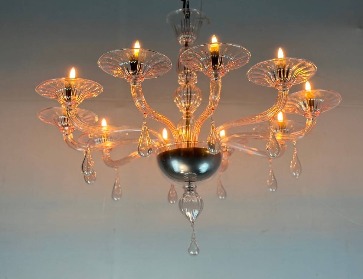 Venetian glass lustre in pink, in the style of Venini.