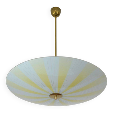 Vintage Sunburst Hanging Lamp / Yellow Glass Chandelier / Saucer Pendant Lamp / Space Age 1950's
