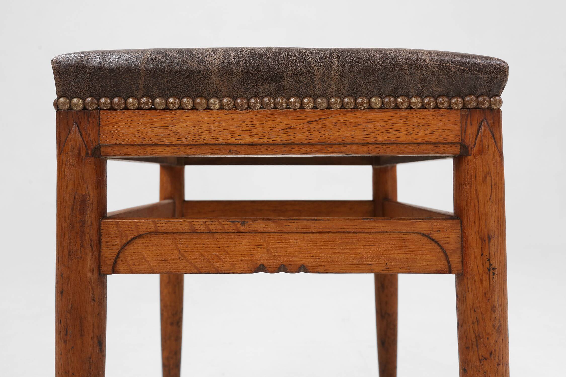 Art Deco wooden stool with leather top, Belgium ca. 1920
