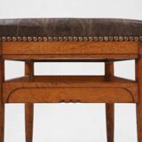 Art Deco wooden stool with leather top, Belgium ca. 1920