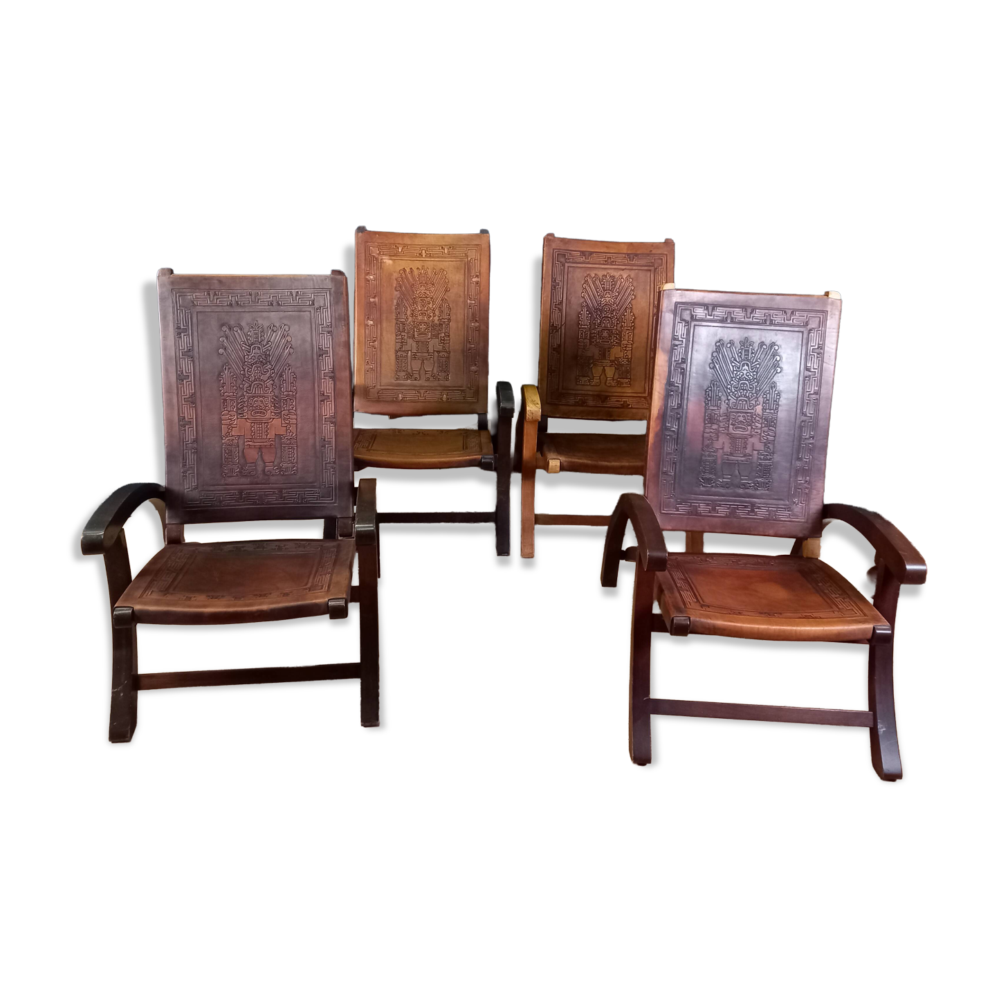 4 chaises en bois et cuir, années 1960