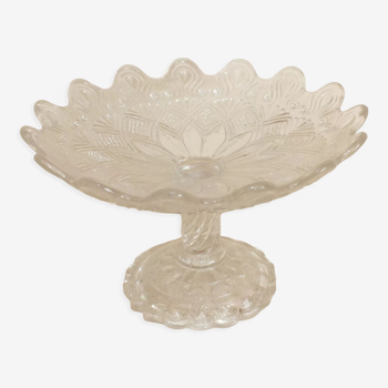 Coupe présentoir en cristal moulé ancienne 19ème pied torsadé