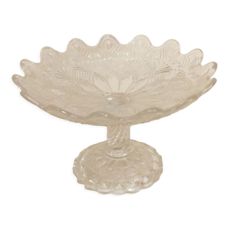 Coupe présentoir en cristal moulé ancienne 19ème pied torsadé