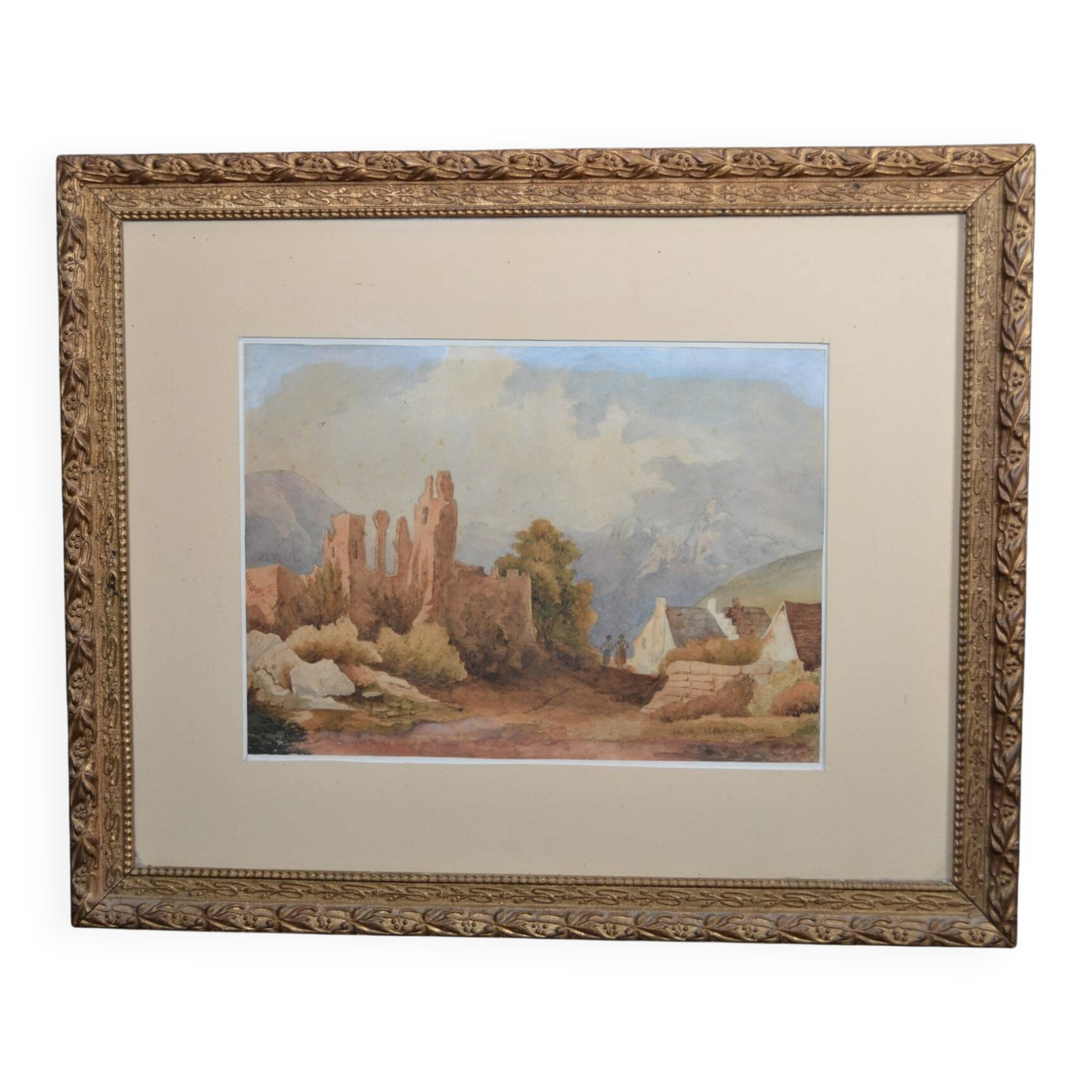 French School of the early 20th century “The Ruins” Watercolor