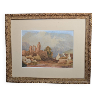 Ecole Française du début du XXème siècle  « Les ruines »  Aquarelle