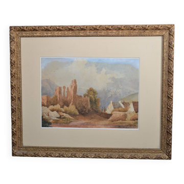 French School of the early 20th century “The Ruins” Watercolor