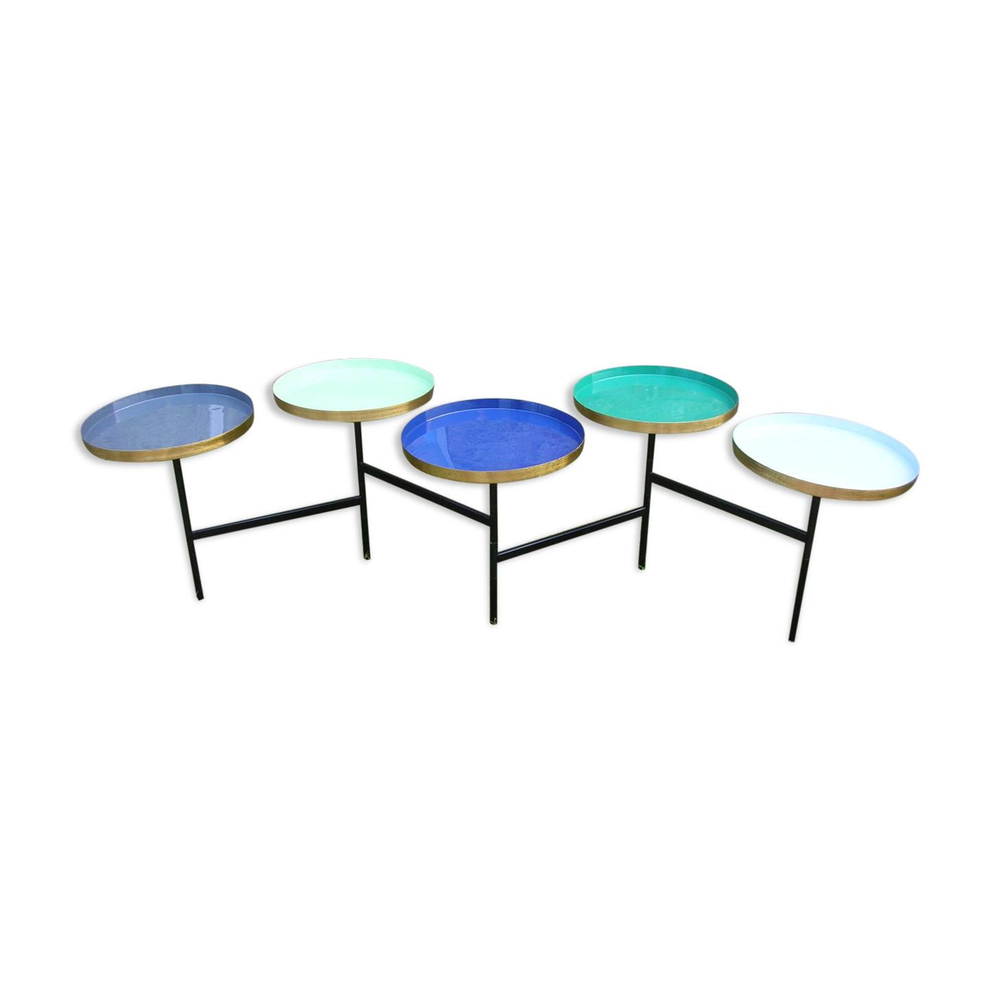 Articulated living room coffee table 5 trays in metal enamelled contemporary decoration
