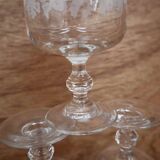 Set of 6 white wine/port glasses with grape and vine branch decoration cristal d'arc